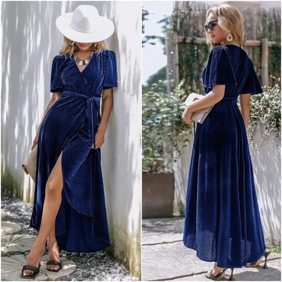 Lush Velvet Butterfly Sleeve Ribbed Maxi Dress - Picture 8 of 8